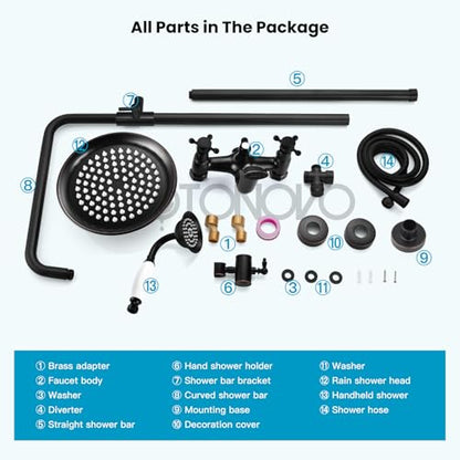 gotonovo Exposed Shower System with Spout,Oil Rubbed Bronze,No Shower Shelf | Brass Shower Faucet Set,8’’ Rain Head with Handheld Spray,Swivel Tub Spout,2 Cross Handle,6’’ Hole Distance,Adjustable Height - color: Bronze