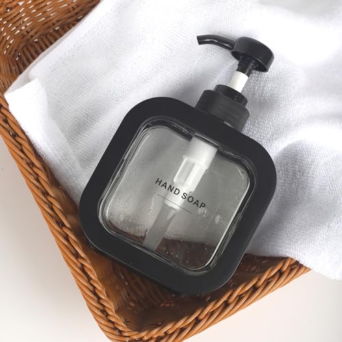 Hand & Dish Soap Dispenser - Modern Plastic Pump with Labels - Black - color: Black