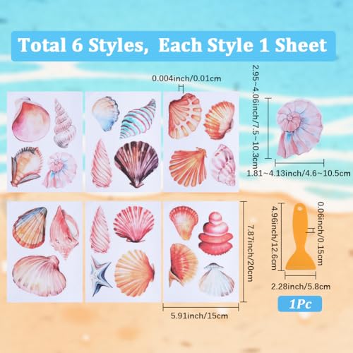 6 Pages Bathtub Sea Stickers Bulk Non Slip Bathtub Stickers with Scraper Plastic Adhesive Ocean Animal Conch Pattern Slippery Floor Decal for Shower and Bath Tub Home Decorations Gift Adults - style: Shell 3