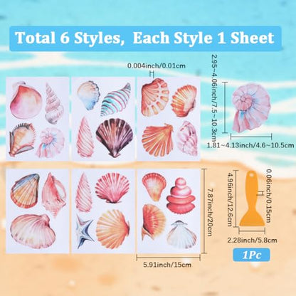 6 Pages Bathtub Sea Stickers Bulk Non Slip Bathtub Stickers with Scraper Plastic Adhesive Ocean Animal Conch Pattern Slippery Floor Decal for Shower and Bath Tub Home Decorations Gift Adults - style: Shell 3