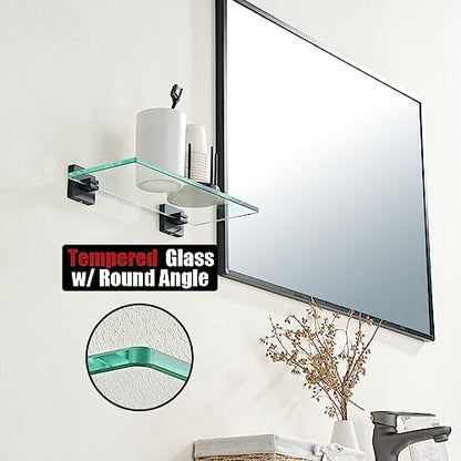 JQK Bathroom Glass Shelf Black, Tempered Glass Shower Storage 12 by 5 inches, 304 Stainless Steel Matte Black Wall Mount, TGS201L12-PB - color: Matte Black, size: 12 Inch