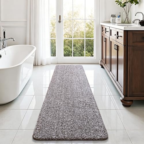 Bathroom Runner Rug 24x84 Inch, Absorbent Long Bath Rugs for Shower Floor | Non Slip Washable Bathroom Rugs, Soft Plush Thick Microfiber Large Bath Mat for Tub Double Sink Vanity, Brown and White - color: Brown and White, size: 24" x 84"
