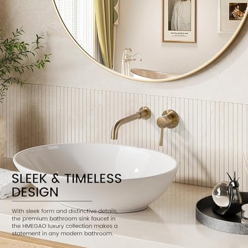 Wall Mount Bathroom Faucet Brushed Gold Bathroom Faucet Bathroom Sink Faucet with Single Handle and Rough in Valve Included - color: Brushed Gold
