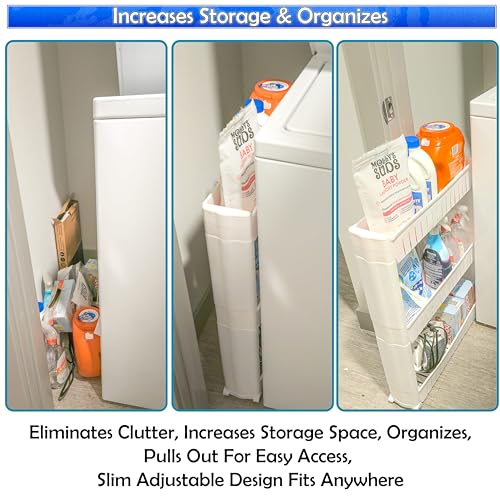 Slim Rolling Storage Cart for Bathroom and Laundry Room Organization - Narrow Space-Saving Mobile Shelving Utility Cart - Versatile Tier Design - size: 3 Tier, style: White