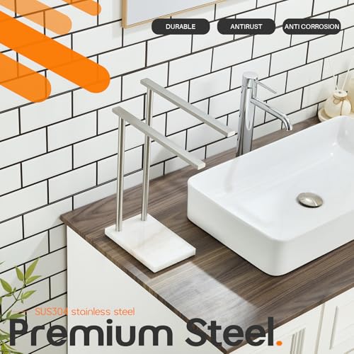 Free Standing Towel Rack Brushed Nickel 2-Tier Hand Towel Bars for Bathroom Vanity Countertop with Thicken Steady Marble Base, Stainless Steel AN7003BR - color: Brushed Nickel, size: 2-Bar