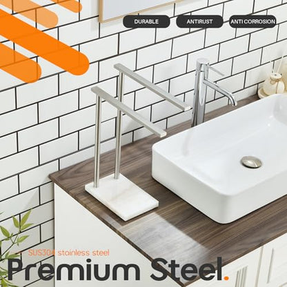 Free Standing Towel Rack Brushed Nickel 2-Tier Hand Towel Bars for Bathroom Vanity Countertop with Thicken Steady Marble Base, Stainless Steel AN7003BR - color: Brushed Nickel, size: 2-Bar