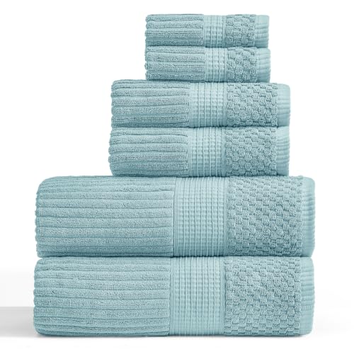 100% Cotton Bath Towel Set | 6-Piece Set | Textured |Aegean | Absorbent & Quick-Dry Bathroom Towels | Textured and Durable Cotton Towels for Bathroom | OEKO-TEX | Krista Collection - color: Aegean, size: 6 Piece Set