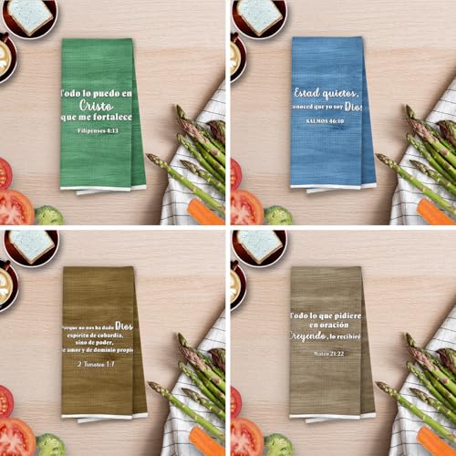 Spanish Christian Bible Verses Kitchen Towels Set, Spanish Christian Decorative Waffle Weave Dish Towels, Religious Scripture Hand Tea Towel, 16x24 Inch Set of 4 - color: Christian- 10