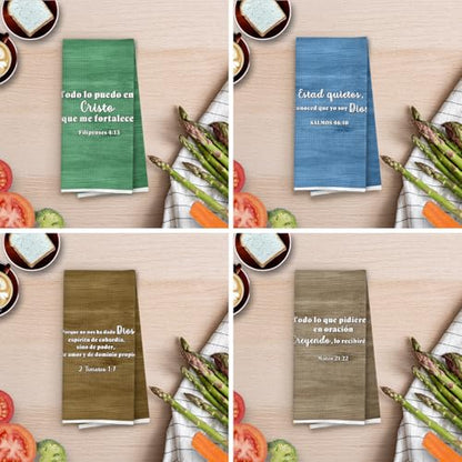 Spanish Christian Bible Verses Kitchen Towels Set, Spanish Christian Decorative Waffle Weave Dish Towels, Religious Scripture Hand Tea Towel, 16x24 Inch Set of 4 - color: Christian- 10