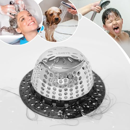 LEKEYE Shower Drain Hair Catcher/Bathtub Drain Cover/Drain Protector for Pop-Up & Regular Drains(Black) - color: Black