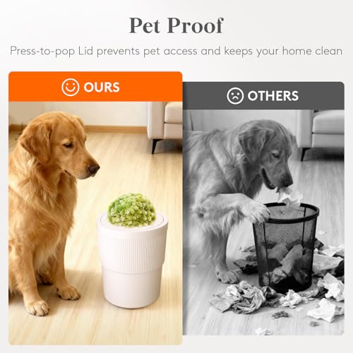 Lifewit 2.6 gal Dog Proof Trash Can with Pop-Up Lid | Small Hidden Garbage Can with Decorative Faux Plant, Plastic Waste Basket for Bedroom, Office, Living Room, Kitchen, Bathroom