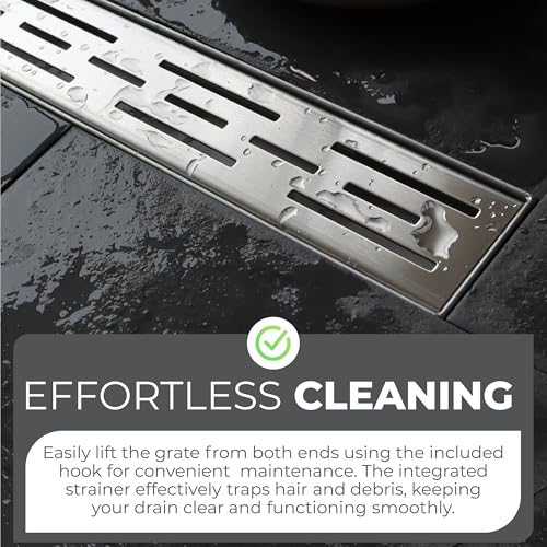 24 Inch Linear Shower Drain - Removable Brick Pattern Grate | 304 Stainless Steel Rectangular Floor Drain Set with Hair Catcher, Adjustable Leveling Feet & Adapter - color: Brushed Nickel With Grate, size: 24 Inch