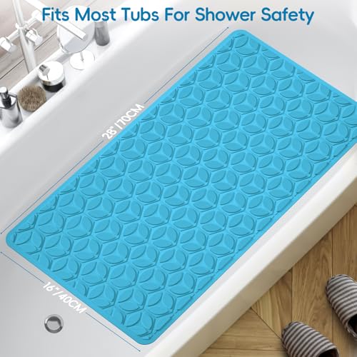 Non-Slip Rubber Bathtub Mat with Suction Cups, 16 × 28 Inch (R Blue) | 100% Rubber, Leaf Texture. Vacuum Suction Cups. Soft on Touch. BPA/PVC-Free. Machine Wash. Safe For Bath, Shower, Pet Dogs. - color: River Blue, size: 28" x 16" (Rectangular)