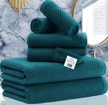 VOOVA & MOVAS 6PC Towel Set, 100% Cotton, Deep Turquoise Dark Teal | 2 Large Bath 30x56 In, 2 Hand 18x28 In, 2 Washcloths 13x13 In, Soft, Quick Dry, Thick, Guest Towel Set, Gift Towel - color: Deep Turquoise, size: 6 PC Bathroom Towel Set