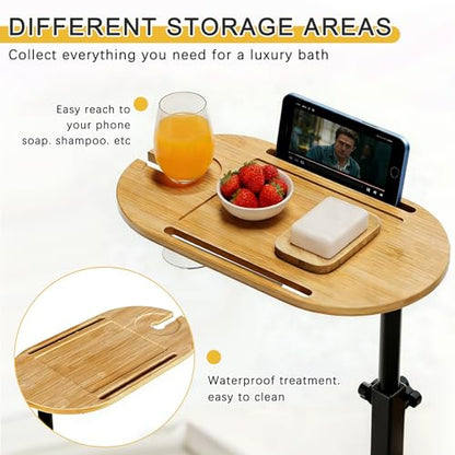 3-Tier Freestanding Bathtub Tray Table, Bamboo Swivel Bathtub Side Table with Height Adjustable Design, Standing Bath Tray for Tub Against Wall, Bathroom Organizer for Luxury Home Spa (Natural) - color: Natural