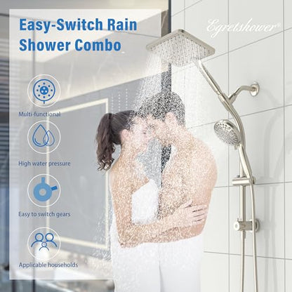 Rain Shower Head with Handheld High Pressure rainfall Shower Heads with Handheld Spray Combo,Brushed Nickel - color: Brushed Nickel