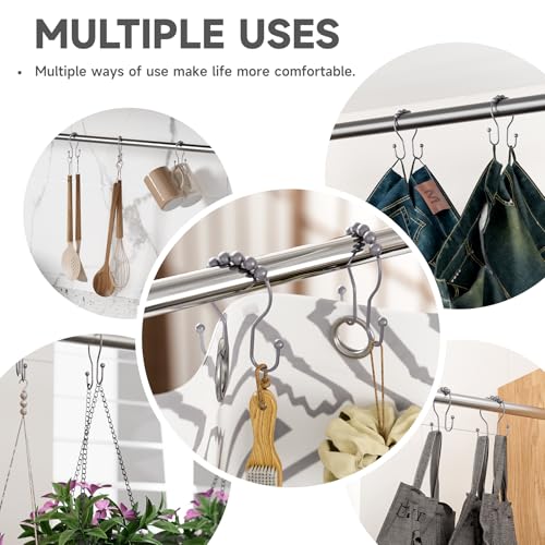 Bathway Shower Curtain Hooks, Shower Curtain Rings Rust Proof Double Hook Shower Curtain Hooks, 12 Pcs Grey Shower Hooks for Shower Curtain, Shower Rings for Curtain, Metal Shower Rod Hooks - color: Grey