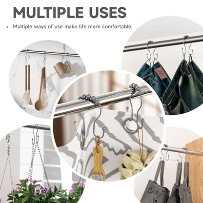 Bathway Shower Curtain Hooks, Shower Curtain Rings Rust Proof Double Hook Shower Curtain Hooks, 12 Pcs Grey Shower Hooks for Shower Curtain, Shower Rings for Curtain, Metal Shower Rod Hooks - color: Grey