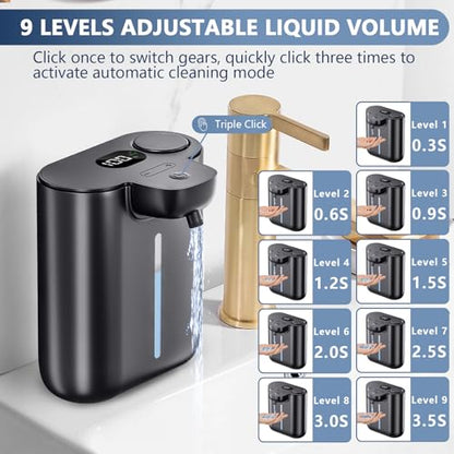 Automatic Soap Dispenser,9 Levels Liquid Soap Dispenser for Kitchen, RechargeableTouchless Liquid Hand Soap Dispenser for Bathroom,16.9oz/500ml,1200mah Rechargeable,Wall Mount & Countertop