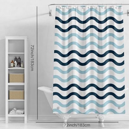 TIKABC Shower Curtain Liner, 4G PEVA Shower Liner, Plastic Waterproof Shower Curtains, 72x72 inch with Grommet Holes 3 Magnetic Weights - color: Black Blue Big Waves