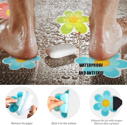 Secopad 20PCS Flower Bathtub Non Slip Stickers with Scraper, Multicolor | Comfortable PEVA Material, Large Decal Design, Strong Adhesive, Easy to Use, For Bath Tubs, Showers & Stairs