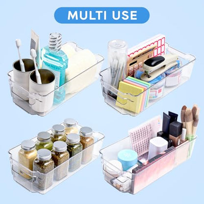 JollyPack Clear Plastic Storage Bins, 8 Pack | Pantry Organizers, Storage with Handles, Clear Storage Containers,Great for Fridge, Kitchen, Bathroom and Office - size: 8pack 12.5"Lx 6.4"W x 3.35" H
