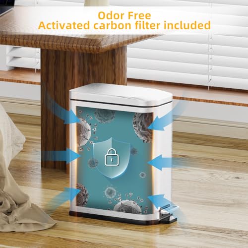 KdbK Bathroom Trash Can with Soft Close Lid, 15L/ 4 GallonRectangular Trash Can with Removable Wastebasket, Step Pedal, Slim Wastebasket for Bedroom, Home Office,Silver - color: Silver