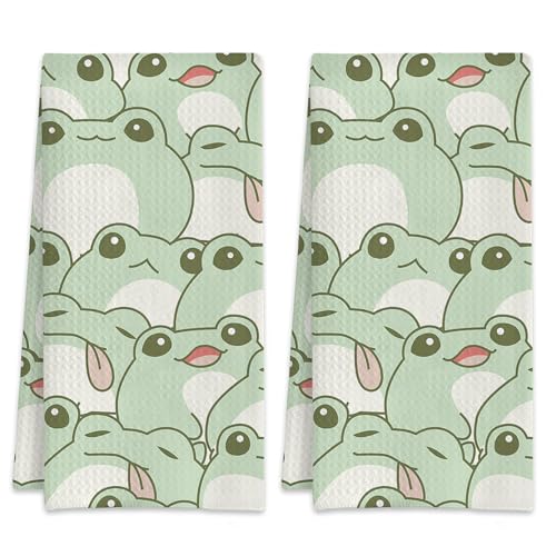 2 Pack Hand Towels Cute Frog Kitchen Towels Absorbent Decorative Towel Set for Drying,Cleaning,Cooking,Bathroom,Holiday 16x24 Inches - color: Cute Frog