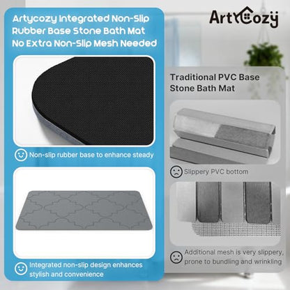 ArtyCozy Large Stone Bath Mat Non-Slip Rubber Base 23.6" × 15.7", Dark Grey | Super Absorbent Quick Drying Diatomaceous Earth Mat for Bathroom, Easy to Store, Easy to Clean - size: 23.6" x 15.7" (Rectangular)