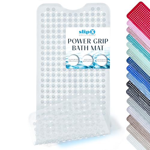 SlipX Solutions 39"x16" Power Grip Non Slip Bathtub Shower Mat, Clear | Stronger Wet Surface Protection, Soft Under Foot, 265+ Suction Cups, Large Drainage Holes - color: Transparent