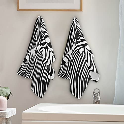 Zebra Hand Towels for Bathroom,Black and White Stripes Zebra Head Leopard Animal Print Small Bath Towels 16"x28" Soft Absorbent Bathroom Hand Towel for Face,Gym,Tea,Guest Kitchen Dish Towel Set of 2 - color: Black White Zebra