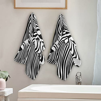 Zebra Hand Towels for Bathroom,Black and White Stripes Zebra Head Leopard Animal Print Small Bath Towels 16"x28" Soft Absorbent Bathroom Hand Towel for Face,Gym,Tea,Guest Kitchen Dish Towel Set of 2 - color: Black White Zebra