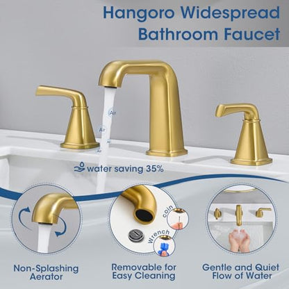 Gold Bathroom Faucet,Bathroom Sink Faucet,Brushed Gold Bathroom Faucet 3 Hole, with Pop Up Drain and CUPC Supply Lines for Vanity,Lavatory RV Farmhouse (HG-8904-BG) - color: B-Brushed Gold