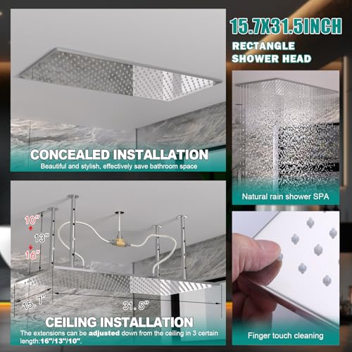 HOMEDEC Dual Shower Heads Shower System with Rain Shower and Handheld, 6pcs Body Jets with 15.7x31.5" Rainfall and 6" Shower Heads, Chrome - color: Chrome, style: 4-Way + 1x 6" Top