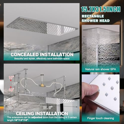 HOMEDEC Dual Shower Heads Shower System with Rain Shower and Handheld, 6pcs Body Jets with 15.7x31.5" Rainfall and 6" Shower Heads, Chrome - color: Chrome, style: 4-Way + 1x 6" Top