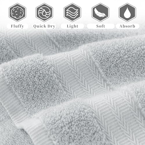 VOOVA & MOVAS Light Gray Hand Towels 2 Pack, 100% Cotton, 13x29 in | Lightweight Ultra Soft & Highly Absorbent, Quick Dry, Built-in Hanging Loop, Great for Home, Gym & Hotel - color: Lightgray