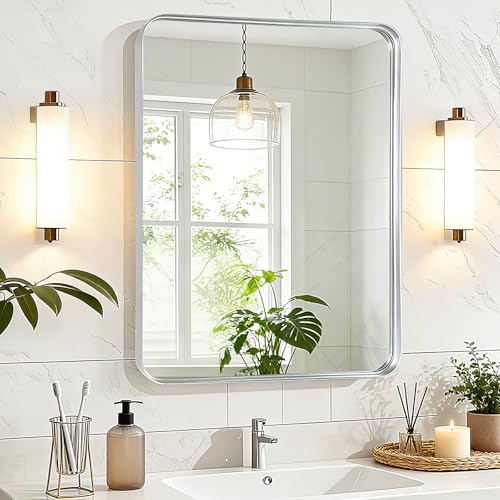 Fabuday Bathroom Mirror - 24x30 Inch Over Sink Silver Wall Mirrors for Bathroom, Rectangle Vanity Mirror for Bedroom, Living Room, Entryway, Horizontal or Vertical Hanging - color: Silver, size: 24"L x 30"W