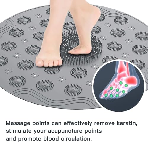 Round Shower Mat, Non Slip Bath Mat with Suction Cup Shower Stall Mats 18.1 x 18.1 inches, Soft Shower Mat, Silicone Material