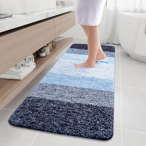Arotive Microfiber Bathroom Rugs, Shaggy Soft and Absorbent Bath Rug, Thick Plush Machine Washable Dry Bath Mats for Bathroom, Tub and Shower, 70x24, Blue, Rectangular - color: Blue, size: 70" X 24"