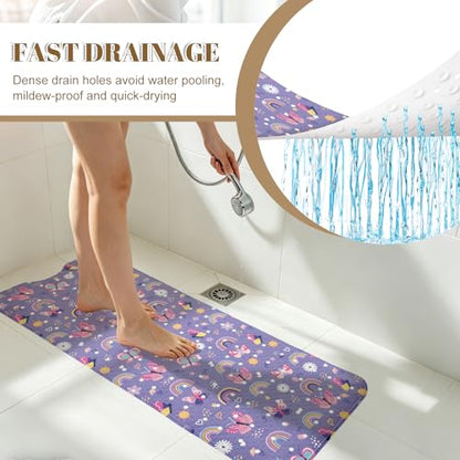 Rainbow Butterfly Bathtub Mat Non Slip with Drain Holes and Suction Cups Bath Mat 40x16 Inch Tub Mats Shower Mats for Kids - color: Rainbow