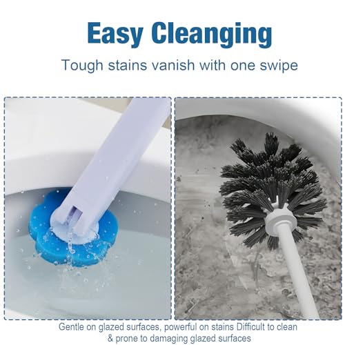 2 Pack Disposable Toilet Brush with 48 Refills | Toilet Bowl Cleaner Toilet Brush and Holder Set for Bowl Cleaners Bathroom Cleaning Bathtub