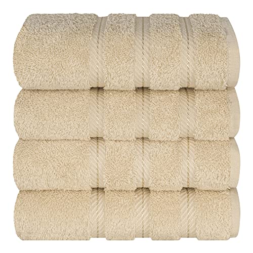 American Soft Linen 100% Cotton Luxury Turkish Towels, 4 PC Hand Towel Set | Soft Absorbent Quick Dry OEKO Tex Standard 100 Certificated Durable Machine Washable Premium Hotel Quality - color: Beige, size: 16"x28"