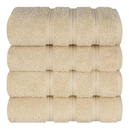 American Soft Linen 100% Cotton Luxury Turkish Towels, 4 PC Hand Towel Set | Soft Absorbent Quick Dry OEKO Tex Standard 100 Certificated Durable Machine Washable Premium Hotel Quality - color: Beige, size: 16"x28"