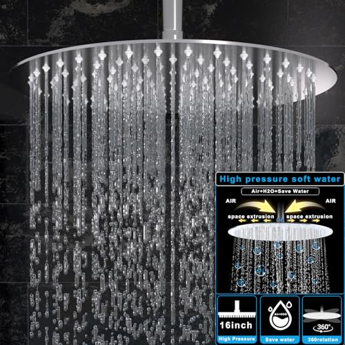 HOMEDEC 16inch Round Ceiling Mounted Rainfall Shower Faucet Set, 3 Way Shower Diverter Valve with 2-Function Handheld Shower and Body Sprays, Chrome - color: Chrome, style: 3-Way