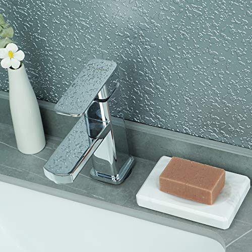White Soap Dish Tray Marble Soap Holder Trinket Plate for Bathroom Sink Kitchen Countertop Bedroom Vanity Bathroom Accessory Rectangular
