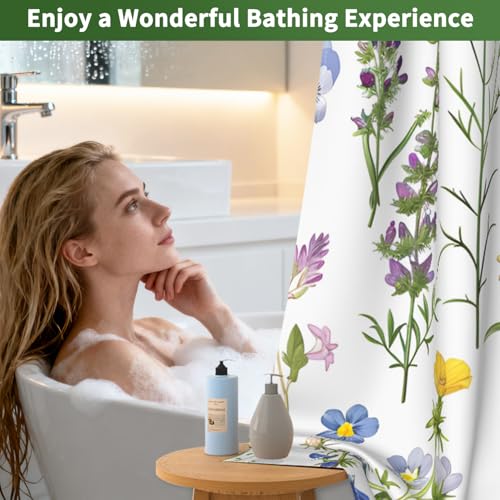 Floral No Hook Shower Curtain and Liner Set, Double-Layer Waterproof Shower Curtains for Bathroom, Washable Shower Curtain with Snap in Liner, Weighted Bottom and Breathable Mesh Window, 71x74 Inches - color: Blooming Wildflowers