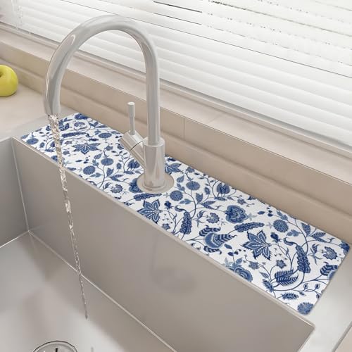 24" X 5.5" Kitchen Sink Splash Guard Faucet Mat Flora Super Absorbent Fast Drying Faucet Guard & Draining Mat Sink Splash Guard Behind Faucet for Kitchen, Bathroom - size: 24" x 5.5"