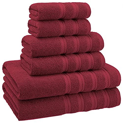 American Soft Linen 100% Carde Cotton 6 Piece Towel Set, 590 GSM Heavy Weight Soft Absorbent Turkish Towels for Bathroom, Burgundy Red - color: Bordeaux