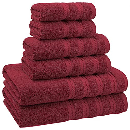 American Soft Linen 100% Carde Cotton 6 Piece Towel Set, 590 GSM Heavy Weight Soft Absorbent Turkish Towels for Bathroom, Burgundy Red - color: Bordeaux
