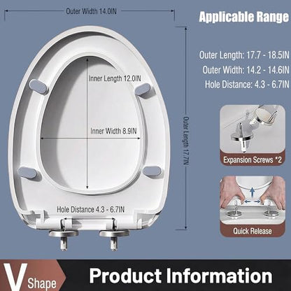 Elongated Toilet Seat, Easy Clean Hinges Release for Deep Cleans, Durable PP, Universal Fit, White